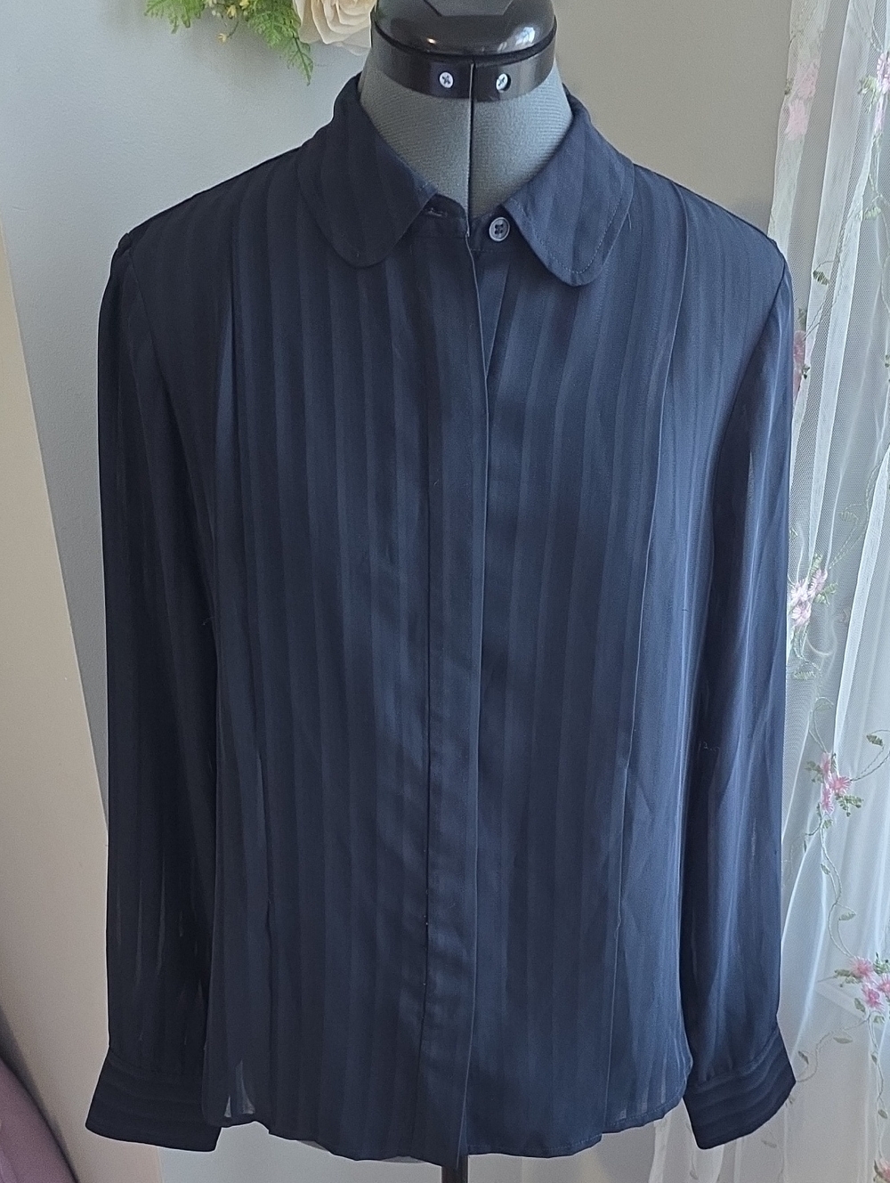 Tommy Hilfiger Dark Navy Pinstripe Button-Front Blouse